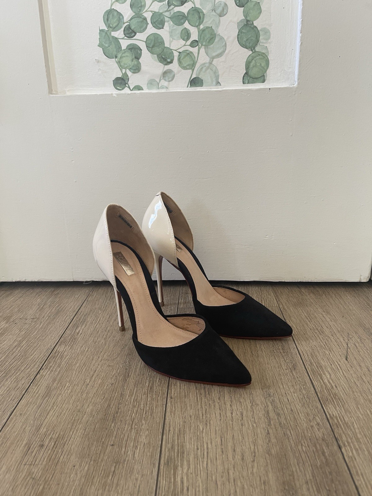 SCHUTZ Black/Ivory Suede & Patent Leather D’Orsay Pointed Toe Stiletto 6