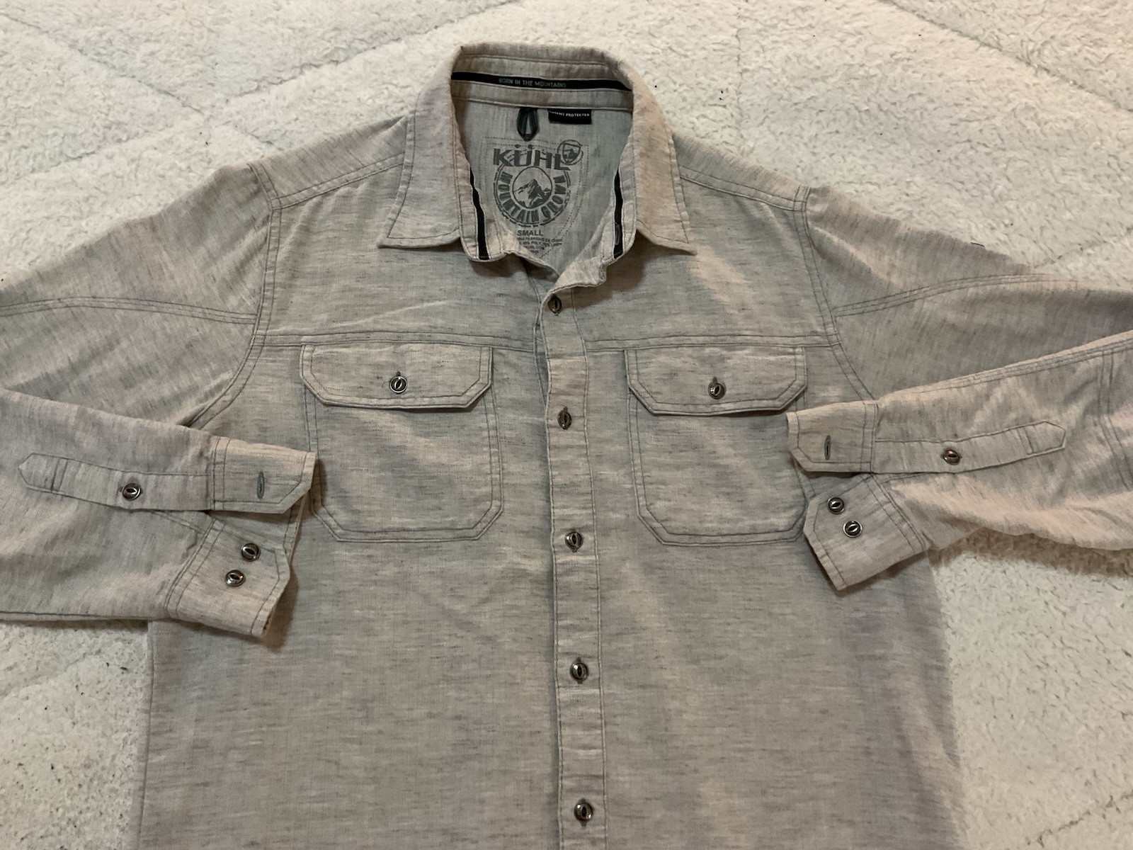 KUHL Mountain Grown Shifter Shirt Granite Men’s Size Small 5 Panel Sleeve Gray