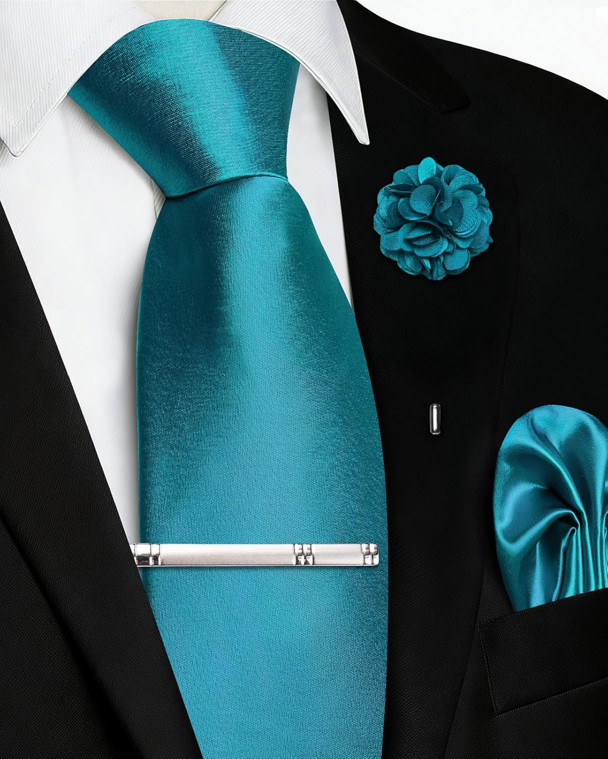 Men’S Pre-Tied Adjustable Zipper Skinny Satin Tie Set Formal Necktie with Pocket