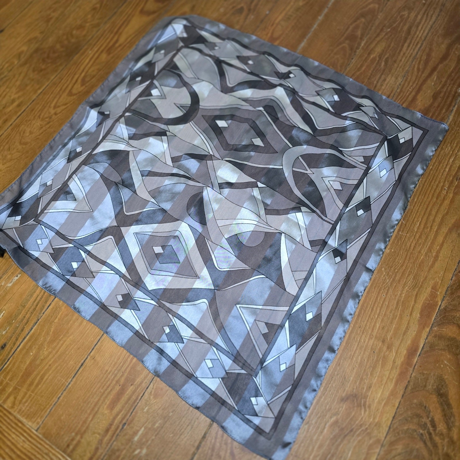 Vintage Made in Italy Geometric Abstract Square Scarf Handkerchief Grey RN 14750