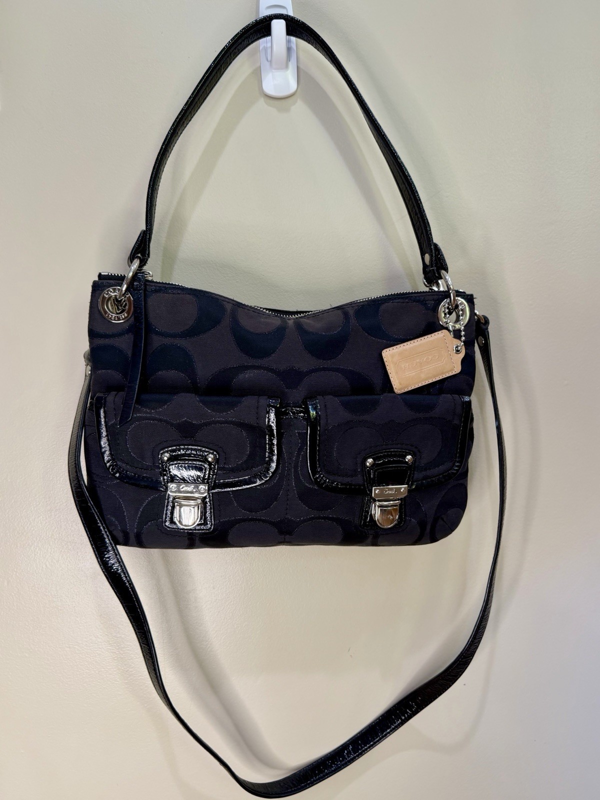 Y2K Coach 12984 Black Signature Jacquard Shoulder Crossbody Bag Detachable Strap