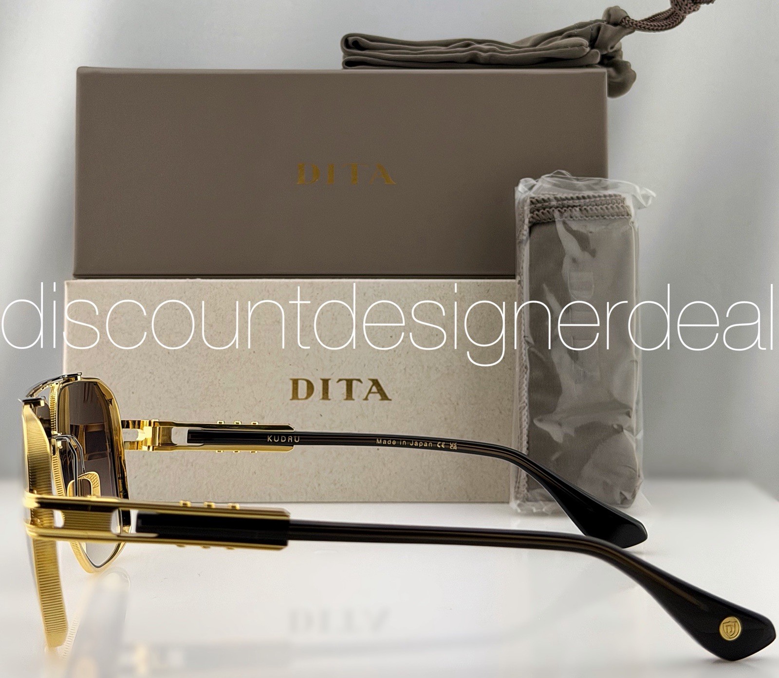 DITA Kudru Aviator Sunglasses Gold Titanium Grey Gradient 61mm DTS436-A-01 NEW