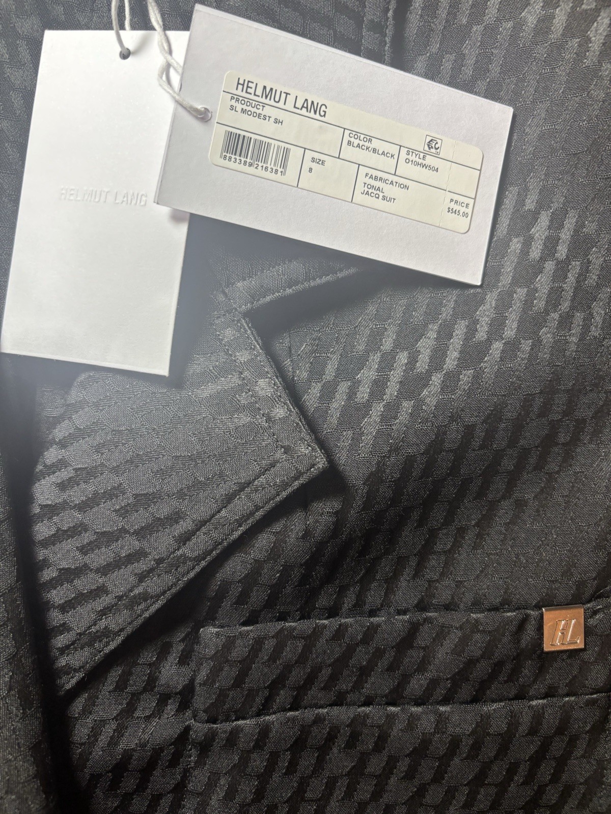 $545 HELMUT LANG Size 8 Sleeveless Modest Vest Black Tonal Jacquard Top