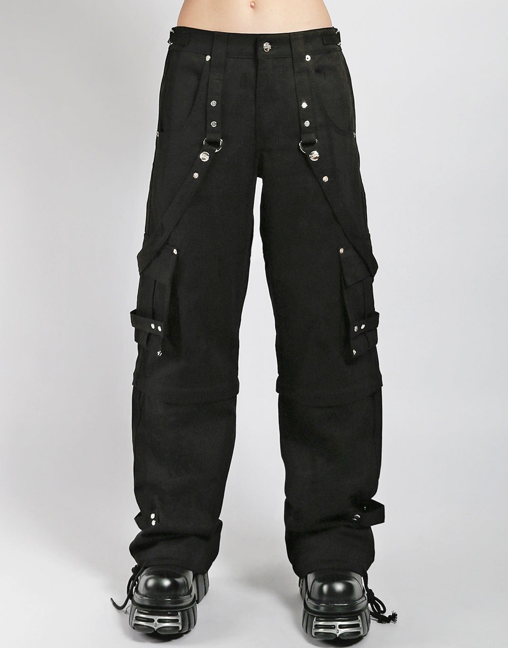 Gothic Zip Off Trousers Black – 2-in-1 Cargo Pants with Zip & Straps