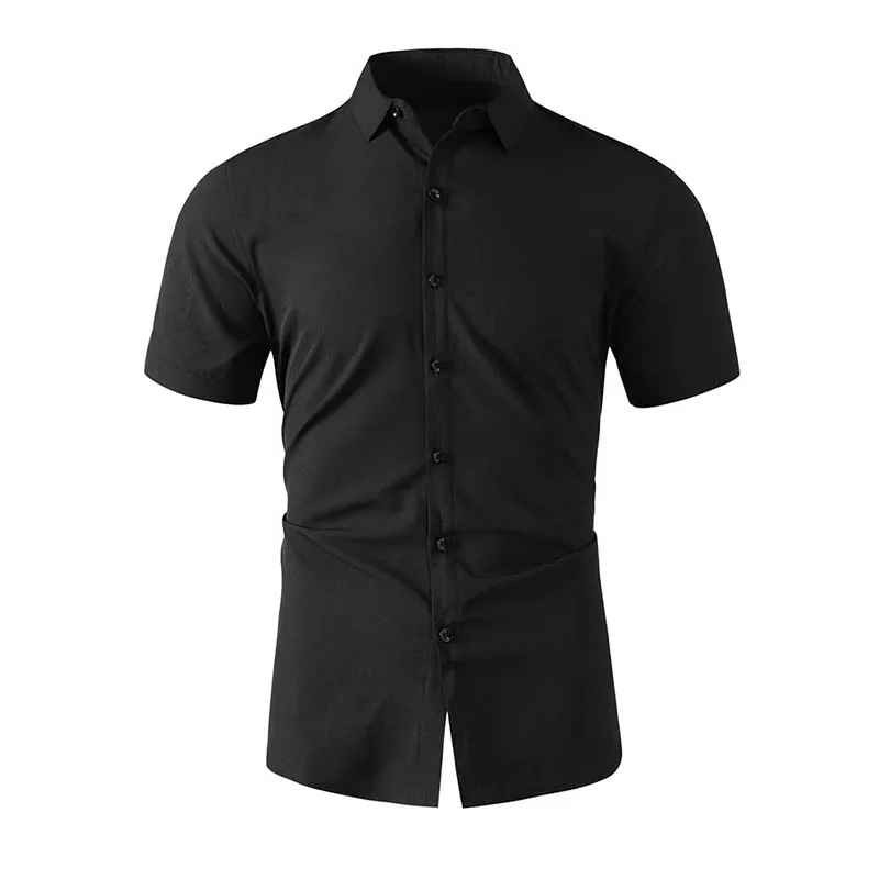 Mens Business Casual Solid Color Short Sleeve Summer Shirt No Iron Beach Gift