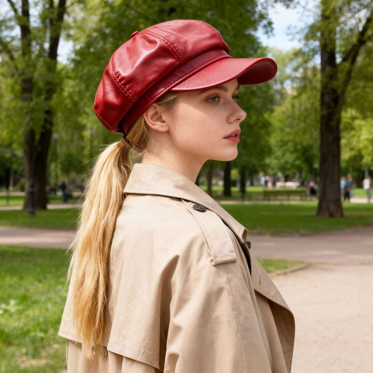 French Retro Ladies Artist PU Leather Beret Cap Baker Boy Peaked Cap Newsboy Hat