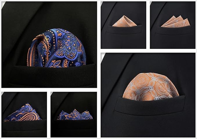 5 Pieces Assorted Mens Silk Pocket Square Set Handkerchiefs