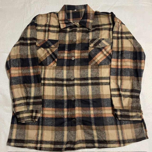 Women’s Black Orange Tan Button-Up Flannel Shirt Metallic Buttons Pockets Sz XXL