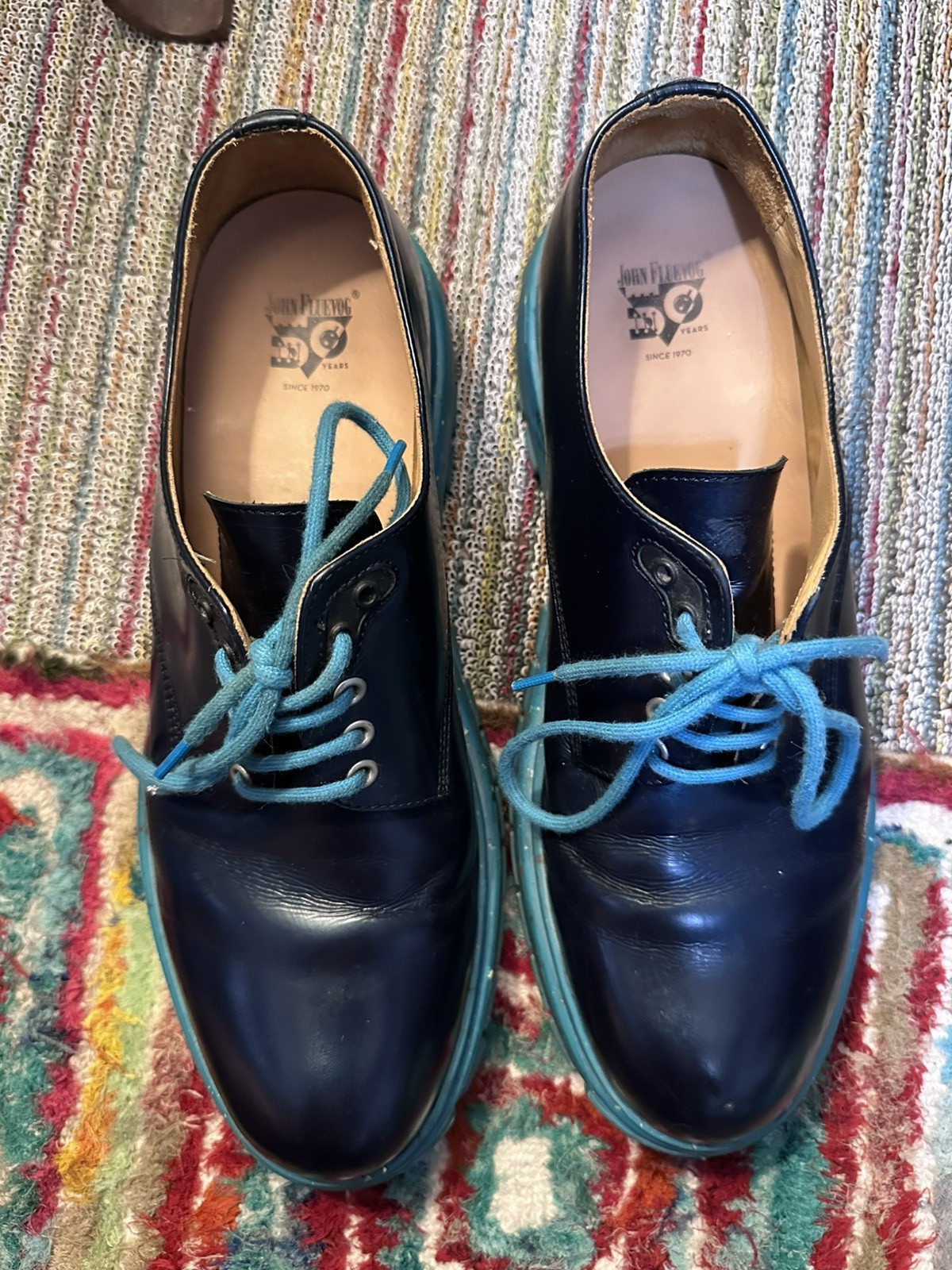 Fluevog EXCELLENT Official Tuesday Classic everyday blue/turquoise derby -12