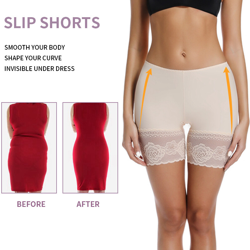 Womens Slip Shorts Anti Chafing Underwear Mid Thigh Wide Lace Boyshorts Pants