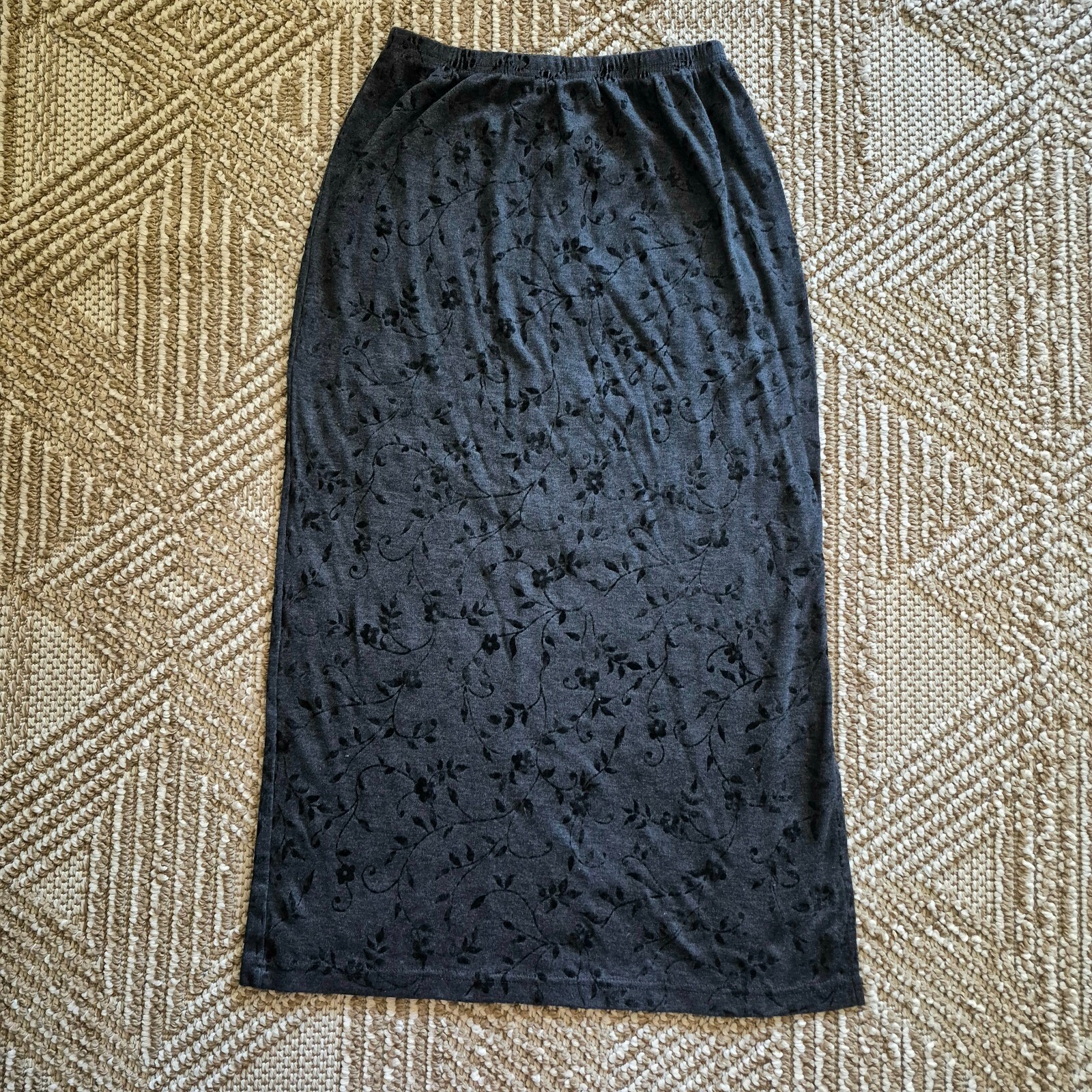 Vintage 90s Y2K Kathy Ireland Grey Floral Ivy Maxi Skirt Whimsigoth M