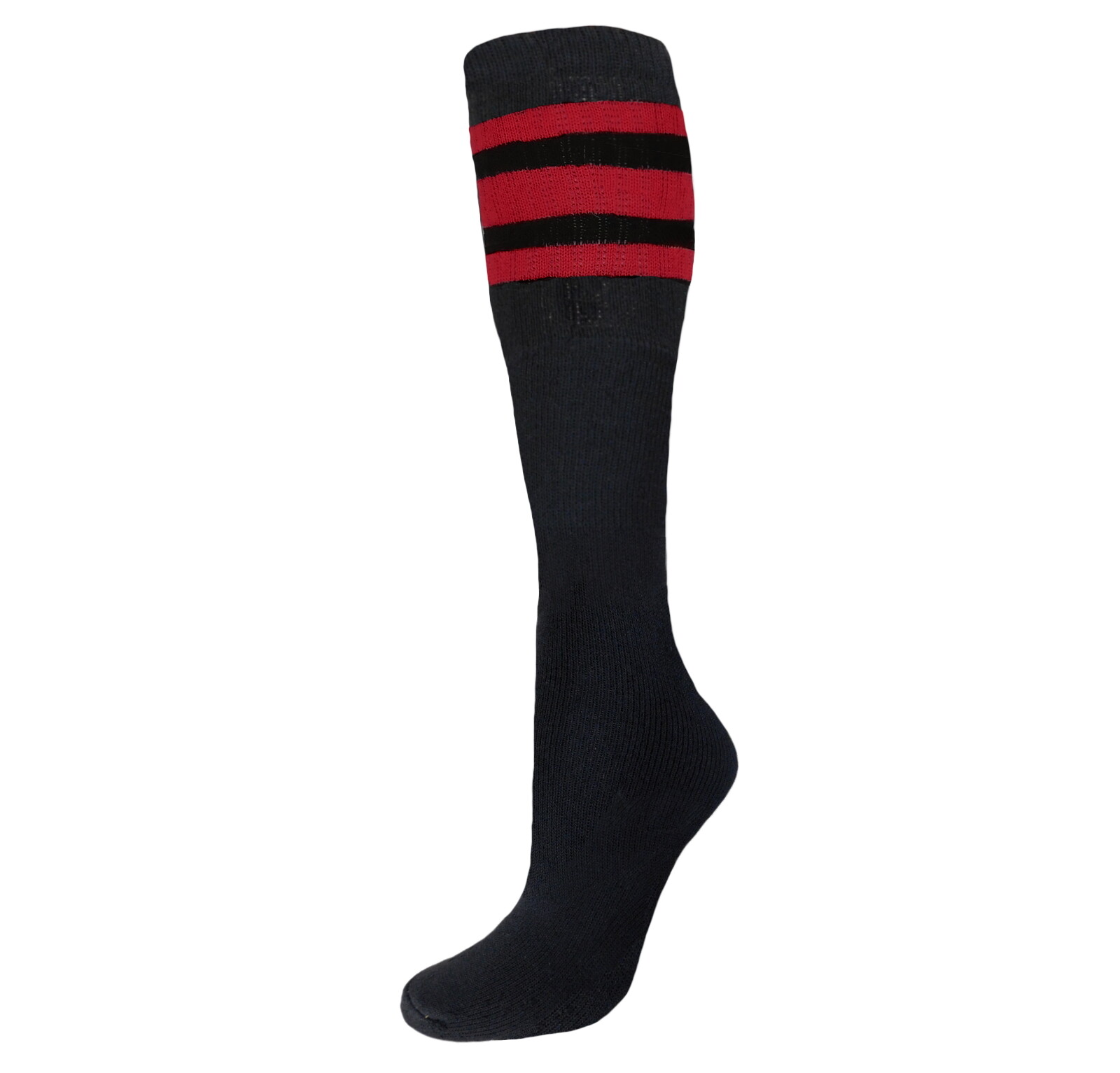 12 PAIRS BLACK STRIPED TUBE SOCKS COTTON FULL CUSHION OLD SCHOOL SOCKS 22 INCH