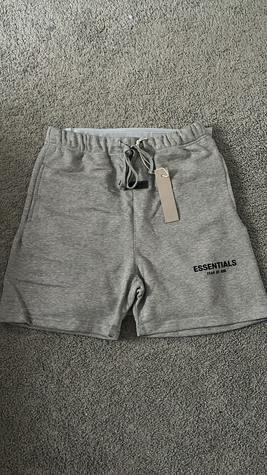 Essentials Fear of God Men’s Gray Fleece Sweat Shorts Drawstring Logo Pockets