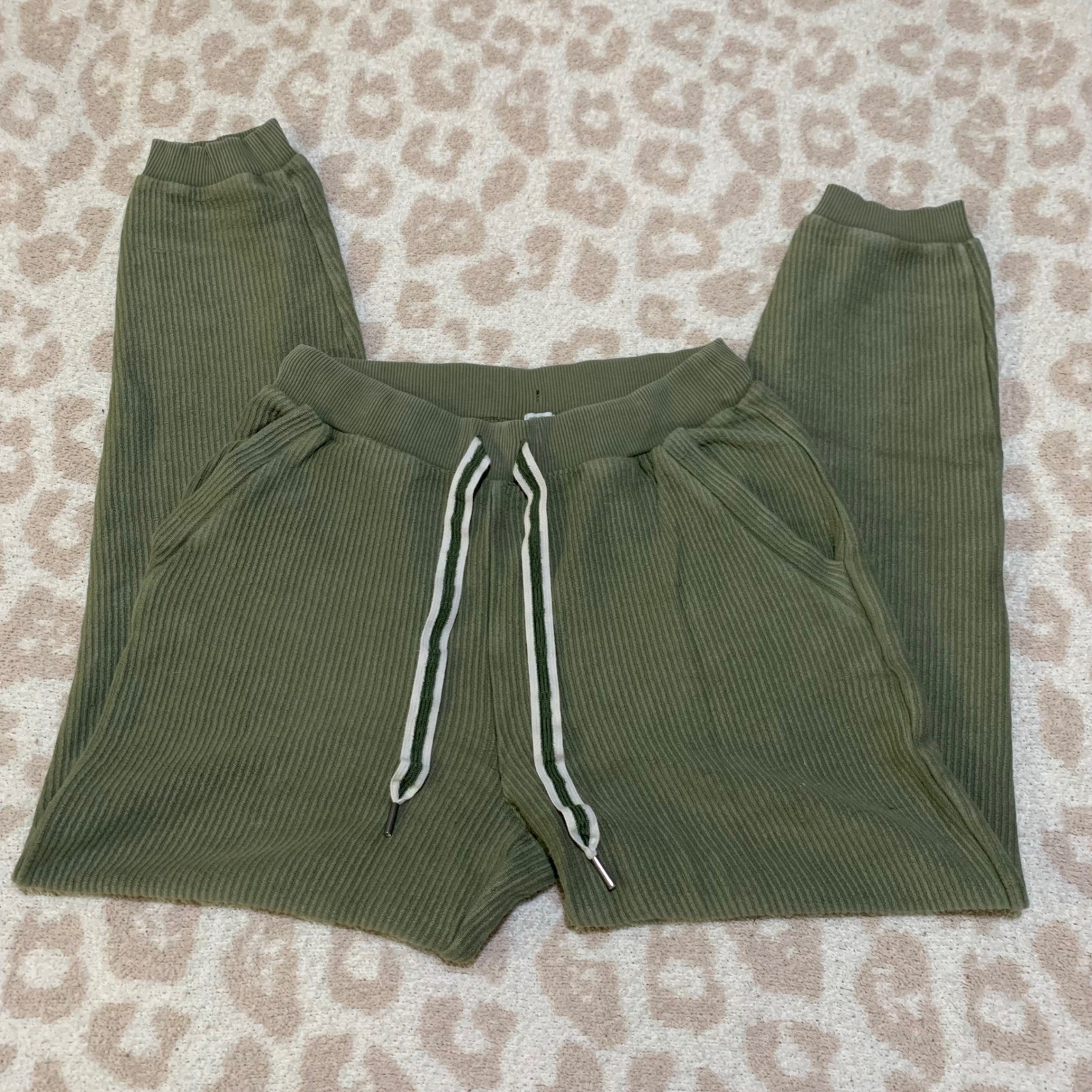 Aerie Jogger Pants Olive Green Ribbed Drawstring Sweatpants Small