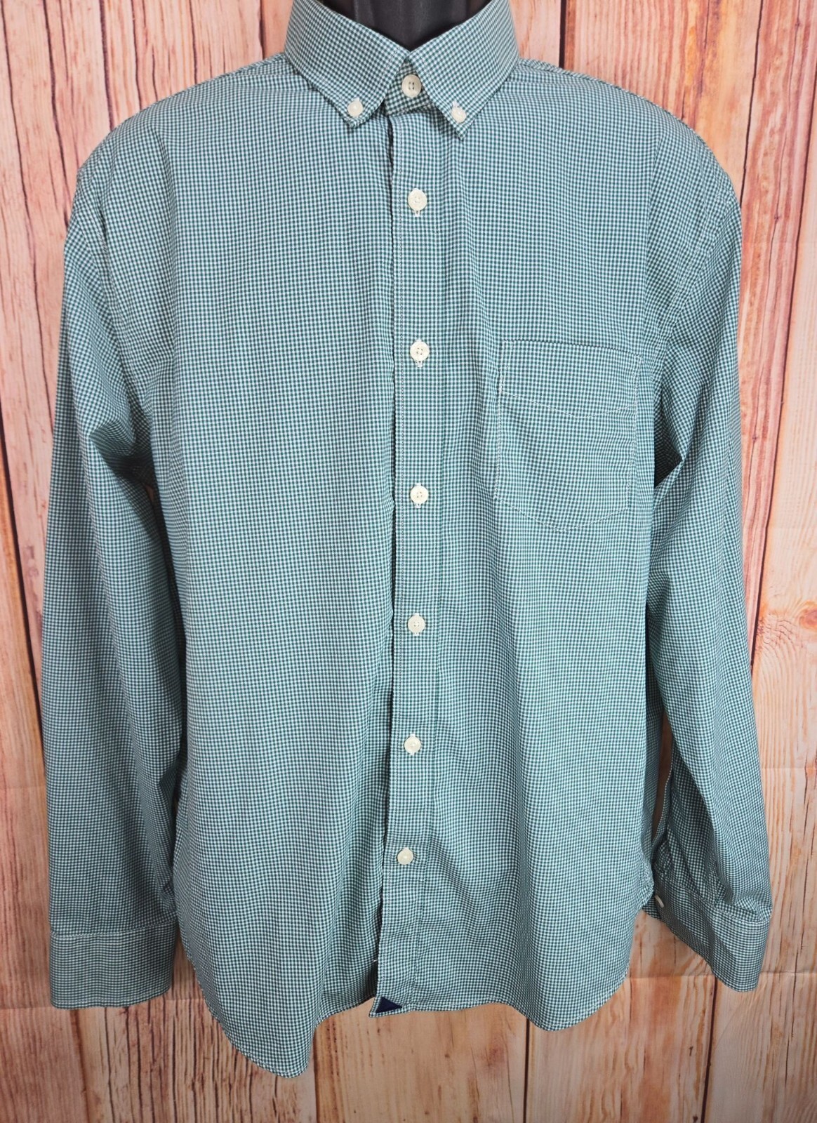 Untuckit Green Gingham Check Mens Performance Shirt Large 92% Nylon 8% Spandex