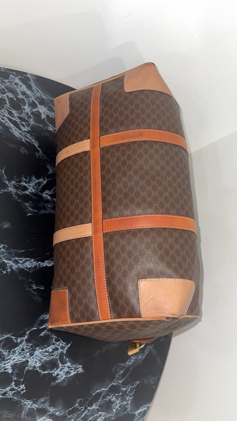 CELINE Macadam Boston Bag M13 Travel Duffle Bag Brown —AUTHENTIC—