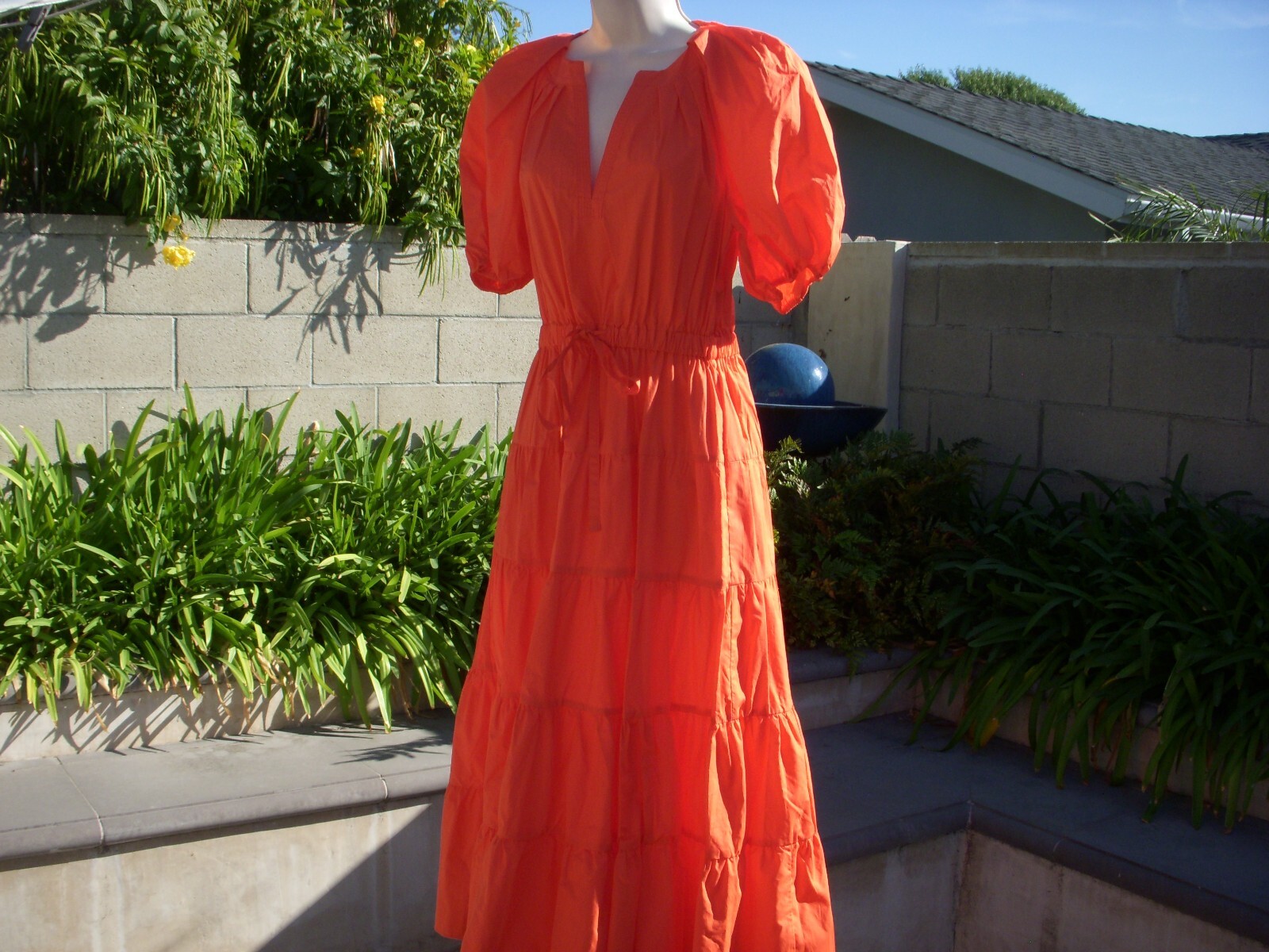 Ulla Johnson OLINA White Blanc or Coral Cotton Midi Dress, Flounced Skirt Size 2