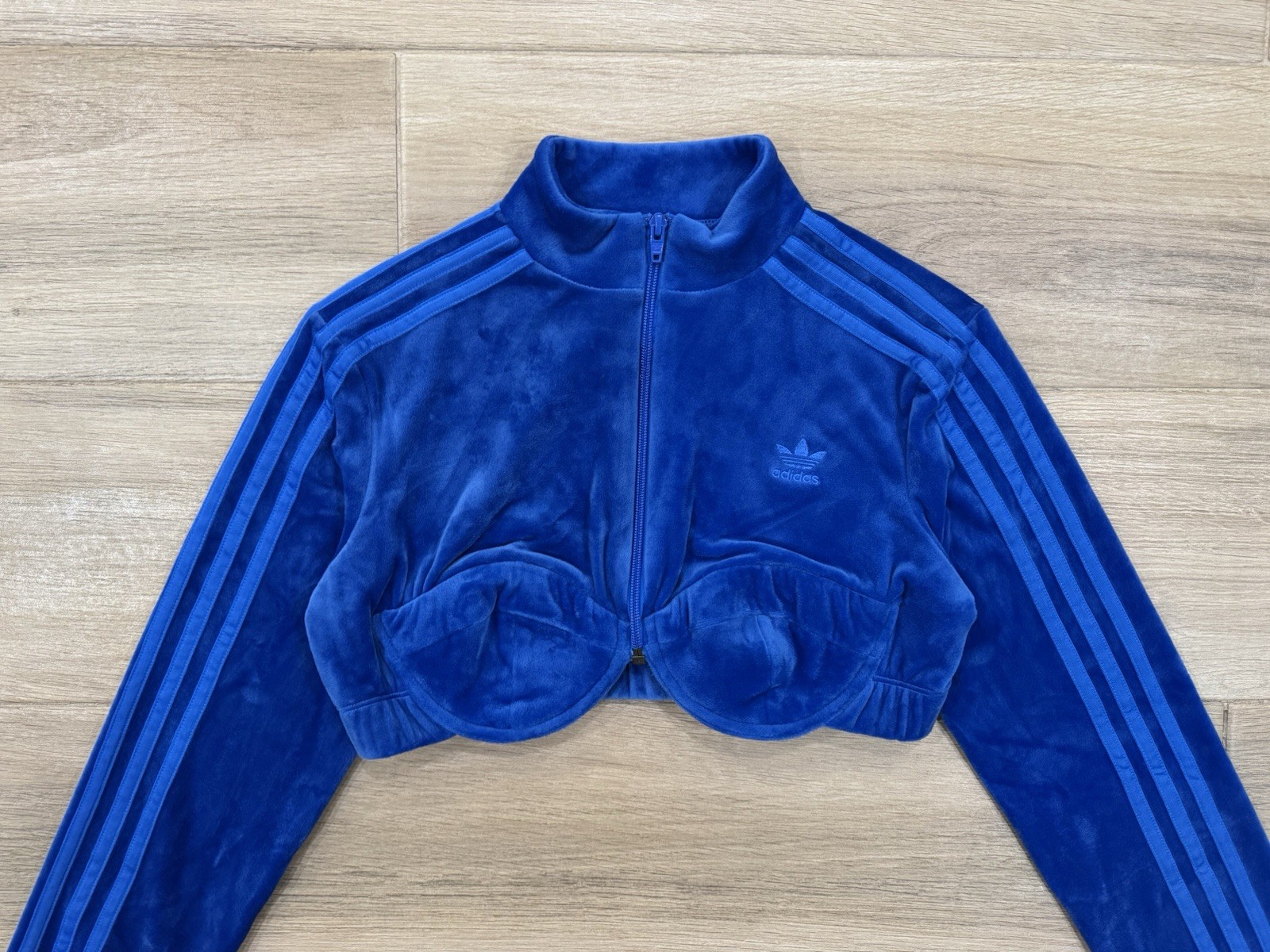 Adidas Jeremy Scott Velour Track Jacket LARGE Cropped Zip Designer Streetwear