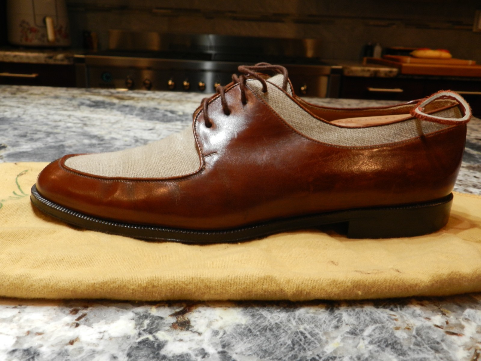 RARE Mezlan Naples brown men’s shoes with linen trim