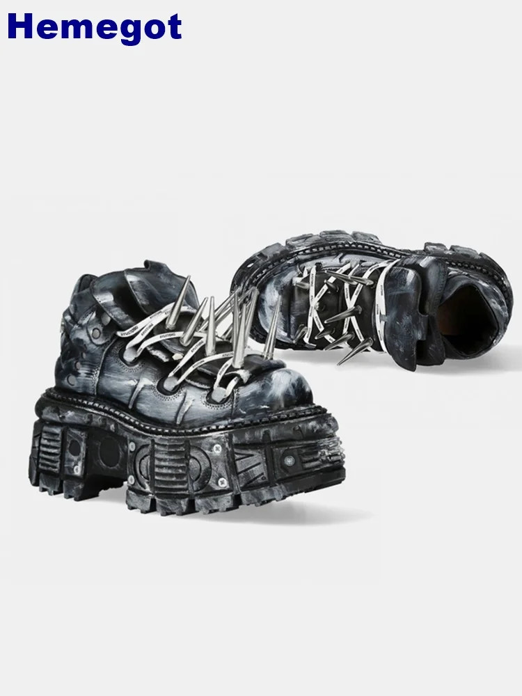 Men Platform Spiked Rivet Punk Motorcycle Boots Fashion Sports Rock Street Shoes