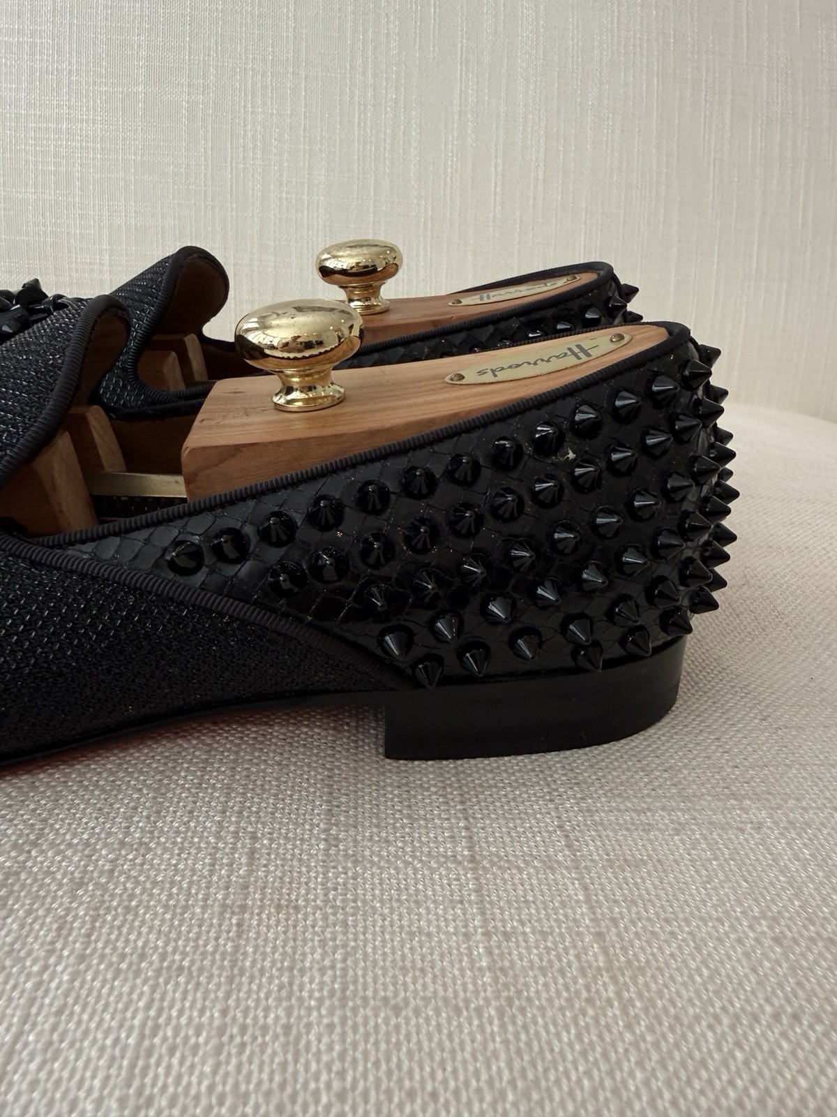 Christian Louboutin Dandelion Tassel Black Glitter Spike Mens Loafers Size 42
