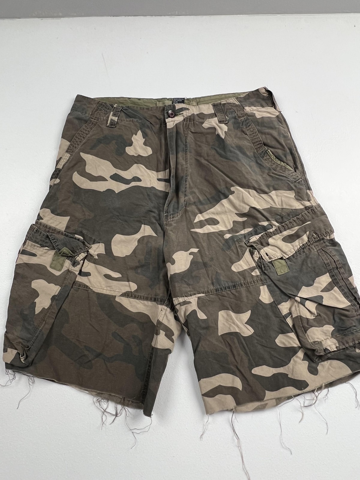 Wearfirst Cargo Shorts Mens 34 Green Camo Canvas Cutoff Distressed