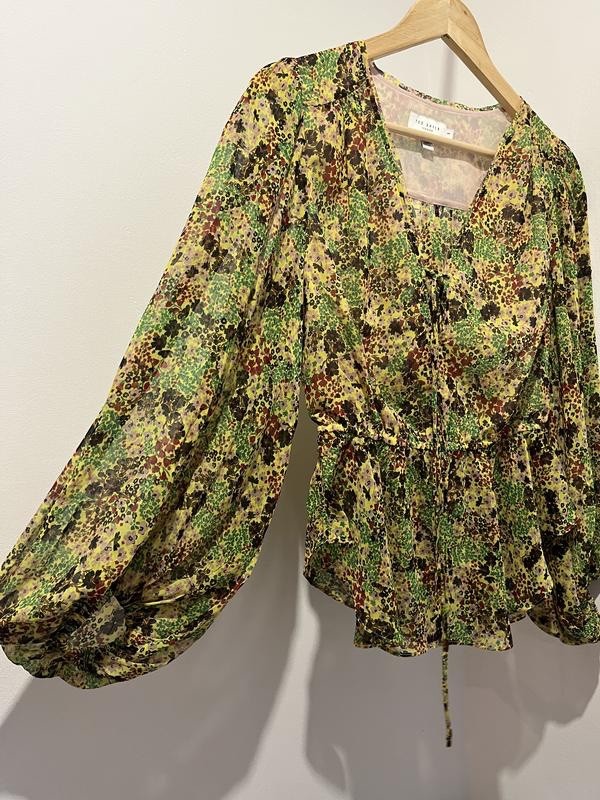Ted Baker London Green & Yellow Printed Blouse Top UK 8 / EU 36 / US 4
