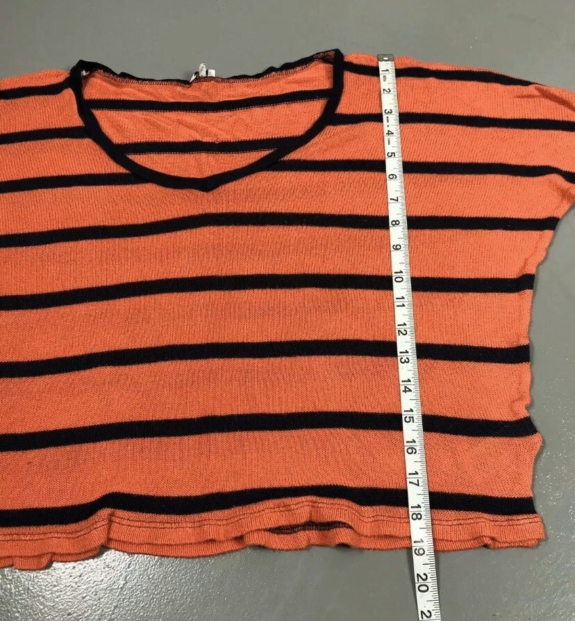 Splendid Womens M Orange Stripe Oversized Batwing Dolman Sleeve Vneck Crop Top