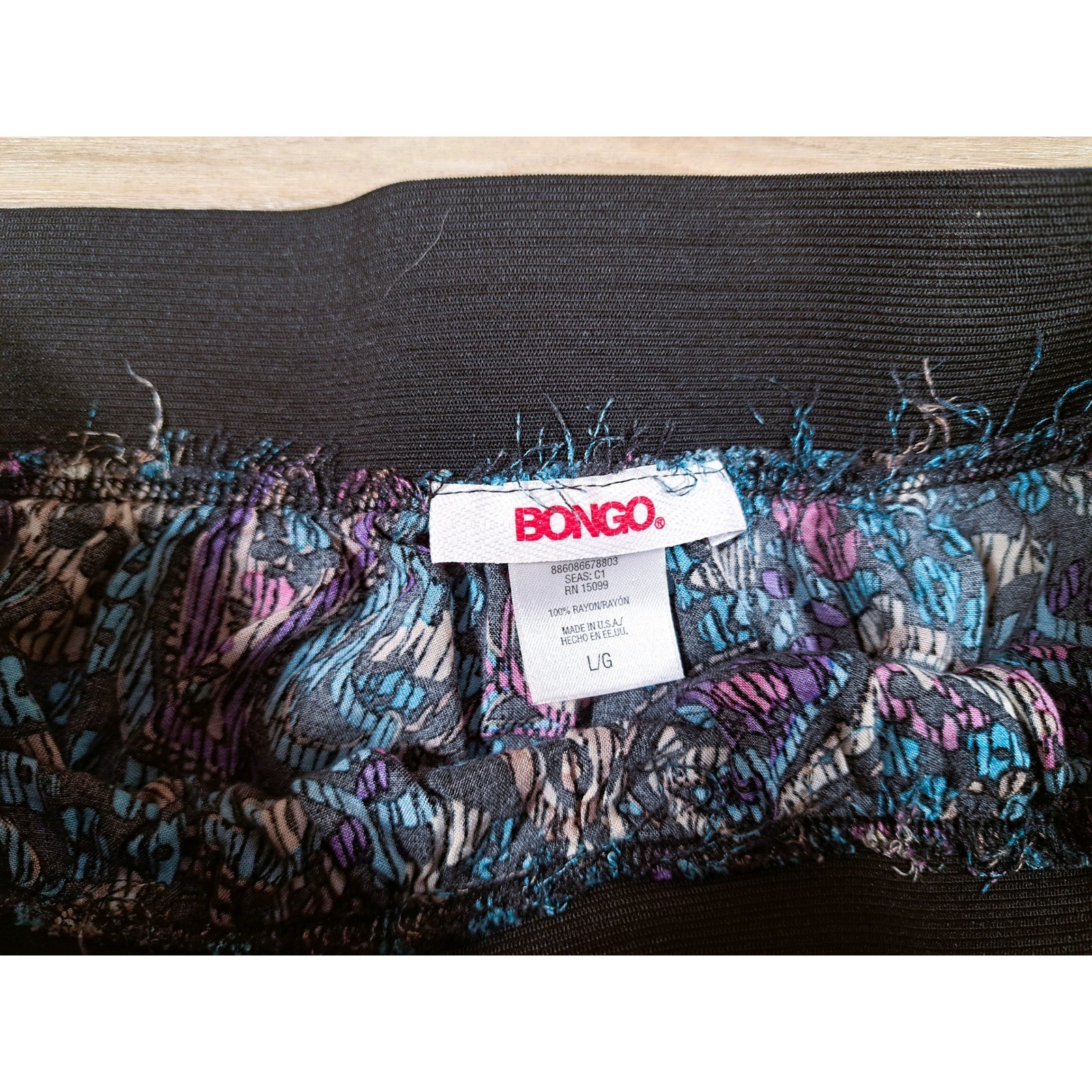 Bongo Y2K Paisley Print Mini Skirt Blue Purple Black Elastic Waist Rayon Large
