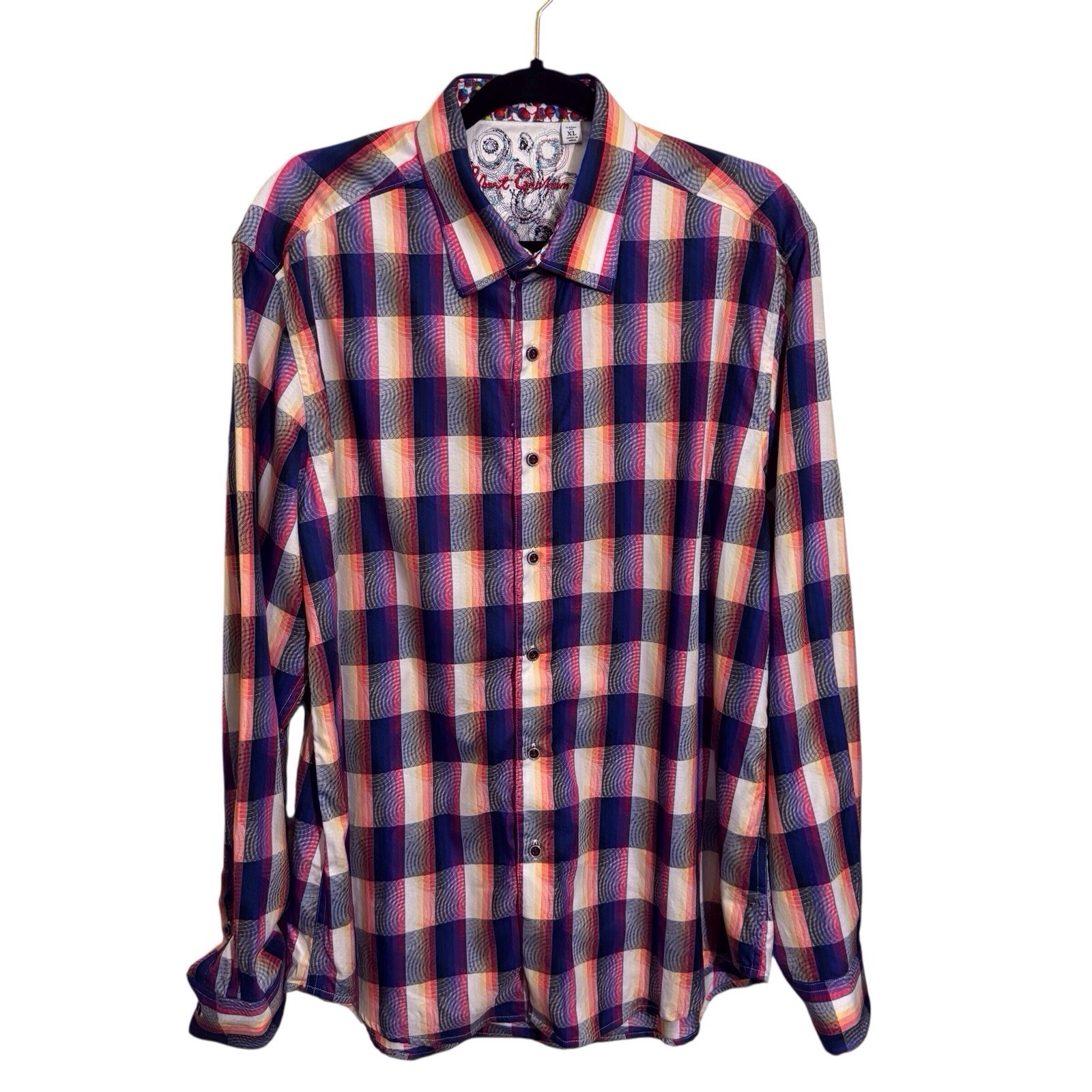 Robert Graham X-Large Button Up Shirt Flip Cuff Plaid Check Abstract Collared