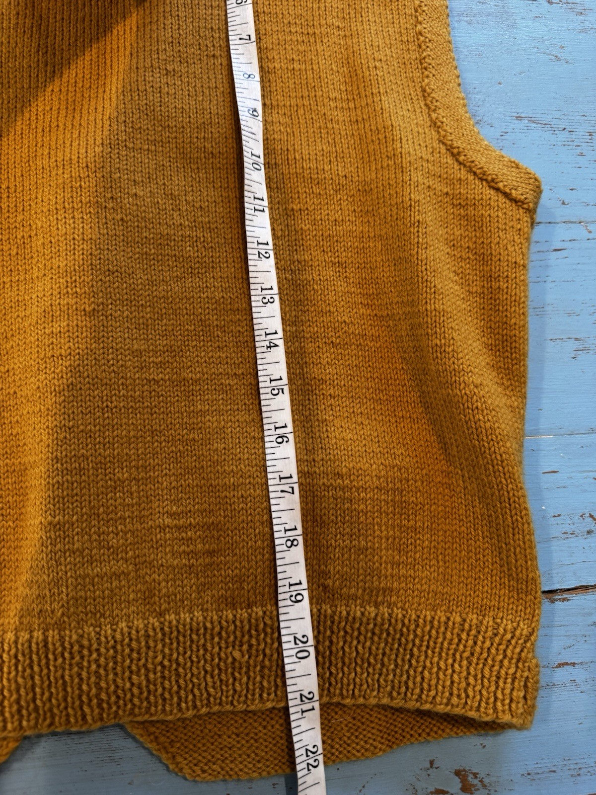 VTG 70s Hand Knit Sweater Orange Vest Gold Buttons Preppy Granny Pockets Medium