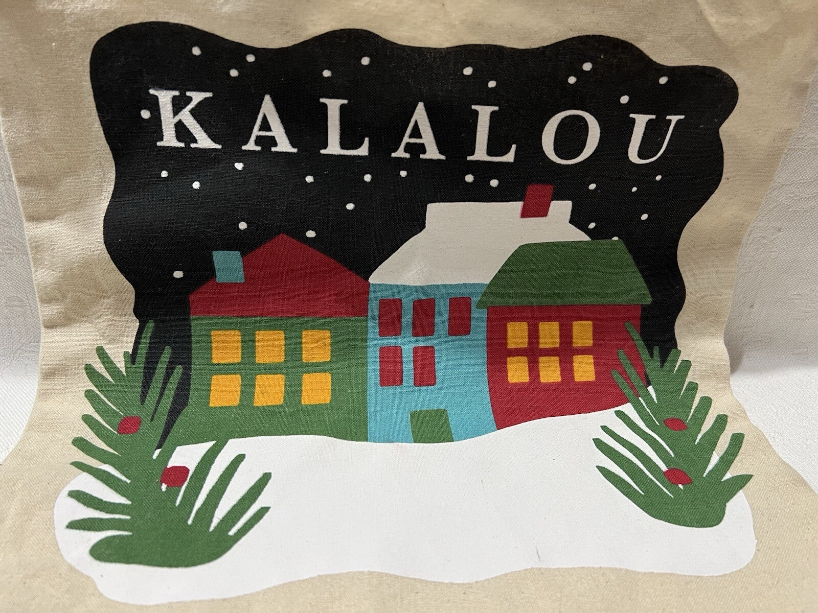 KALALOU-2-Sided Colored Houses/Snow/Trees Design-14 5/8 X 15 1/8 Canvas Tote Bag