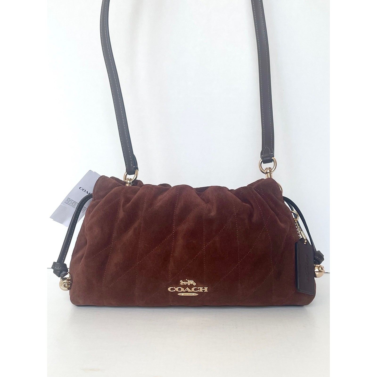 Coach Faye Shoulder Bag CCZ55 Quilted Suede Leather Brown Maple Crossbody