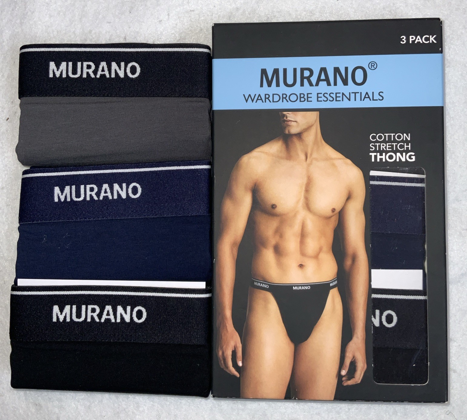 Murano Wardrobe Essentials Men’s 3 Pack Cotton Stretch Thong Size Medium(32-34)