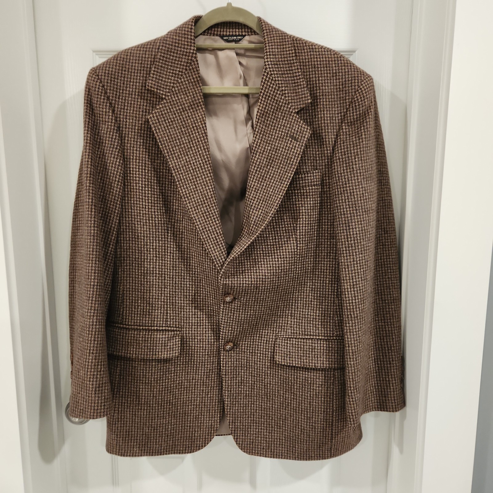 VTG Bill Blass Camel Hair Sports Coat Size 40S Brown Houndstooth 60s-70s era