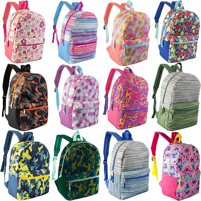 24-Pack 17″ Bulk Backpacks for Students in 24 Assorted Colors