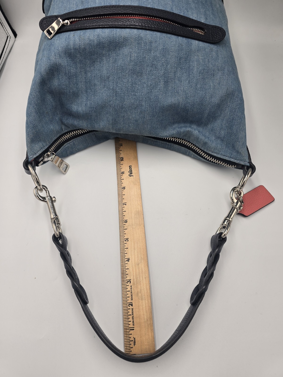 COACH 91452 Abby Duffle Shoulder Bag Light Blue Denim Navy Leather Trm Coral Int