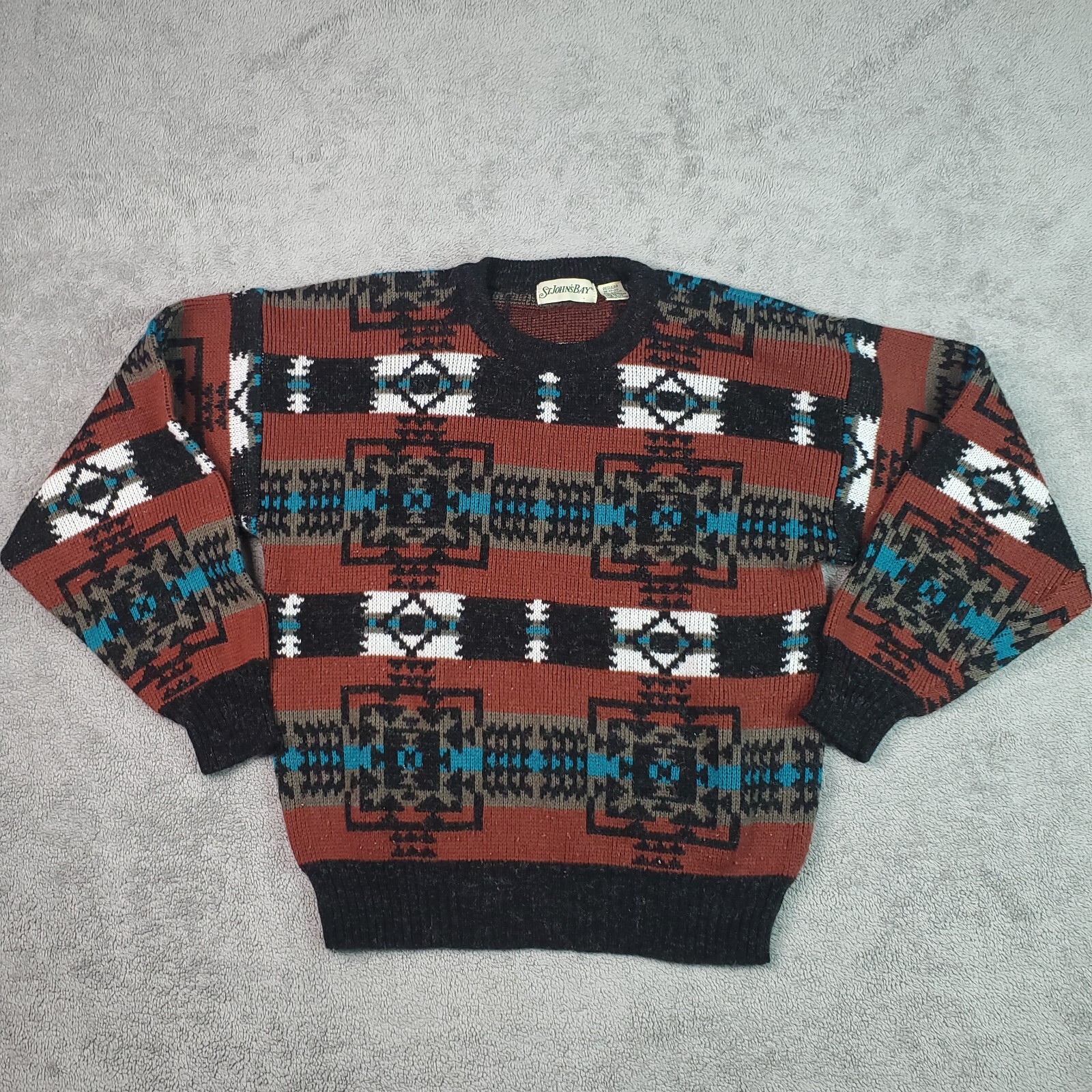 Vintage St Johns Bay Sweater Mens MED. Acrylic Wool Geometric Aztec Fair Aisle
