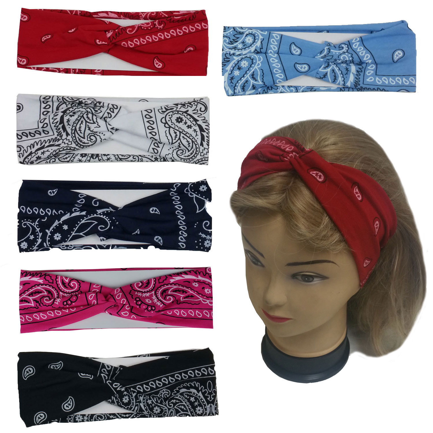 6 PCS Bandana Headband Yoga Paisley Hairband Headwrap for Women Girls