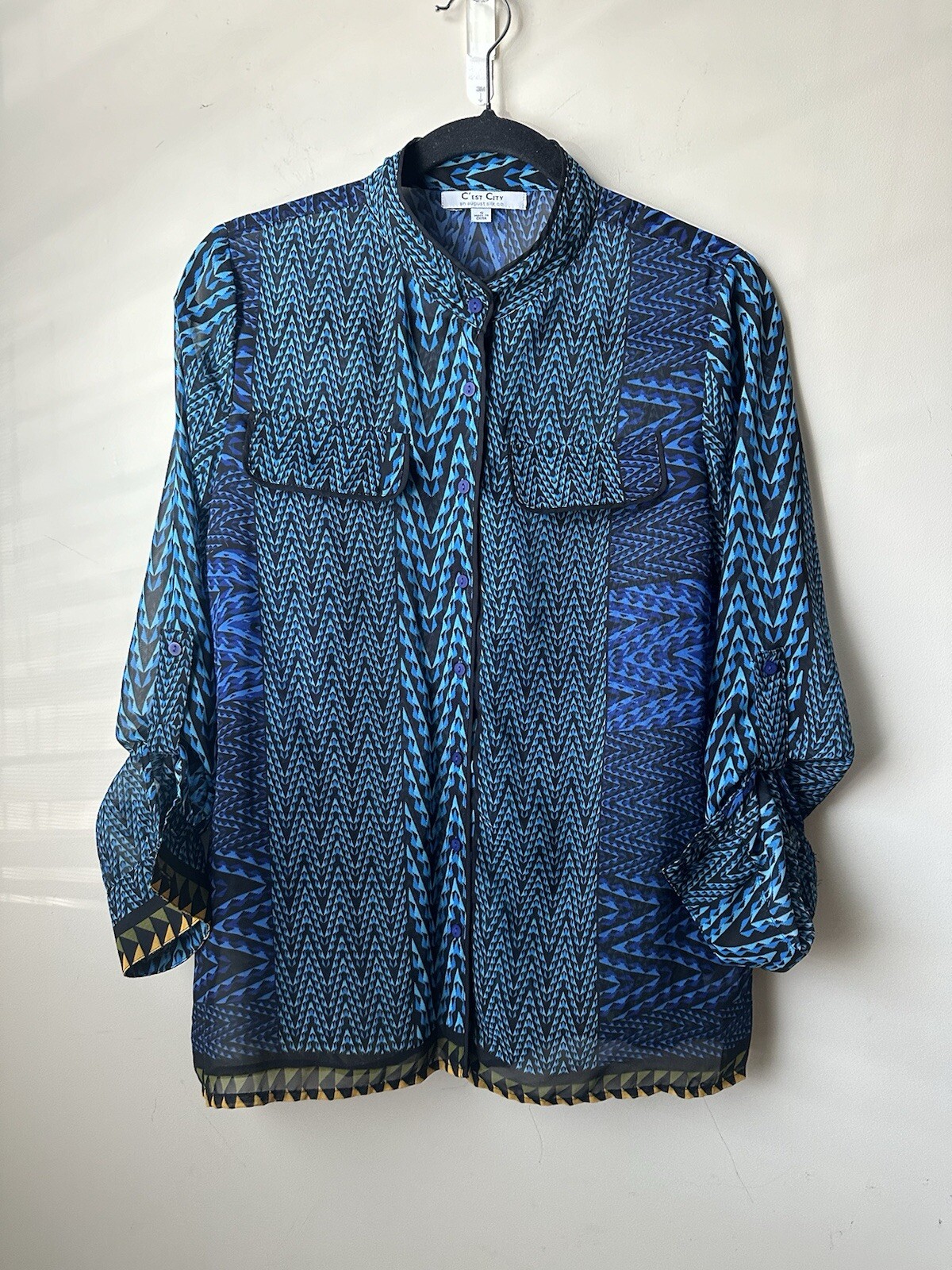 C’est City an August Silk Co Sheer Multicolor Blouse Size Small