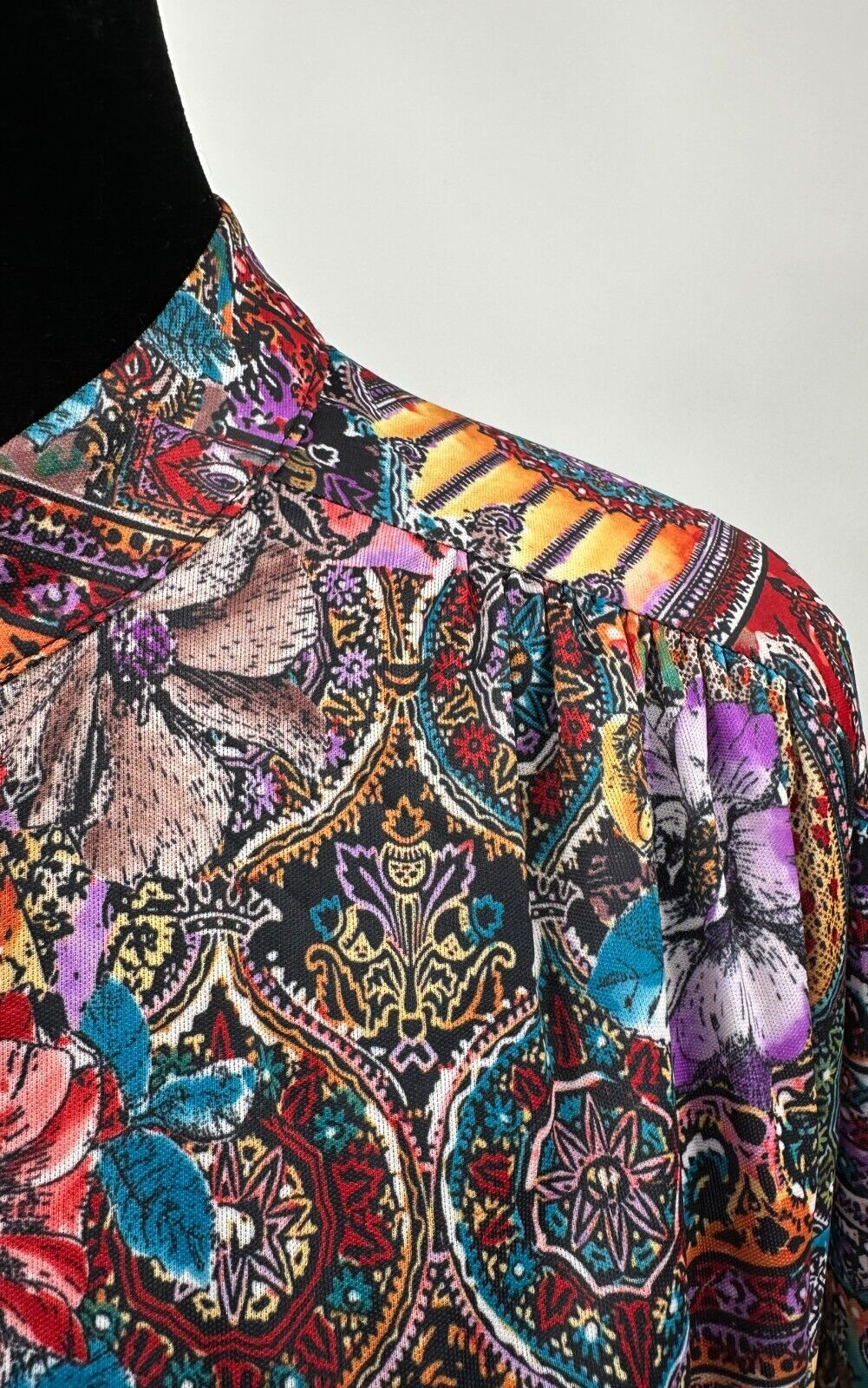 Top Notch Womens 3/4 Sleeve Blouse Size 38/18W Multicolor Gypsy Floral Print