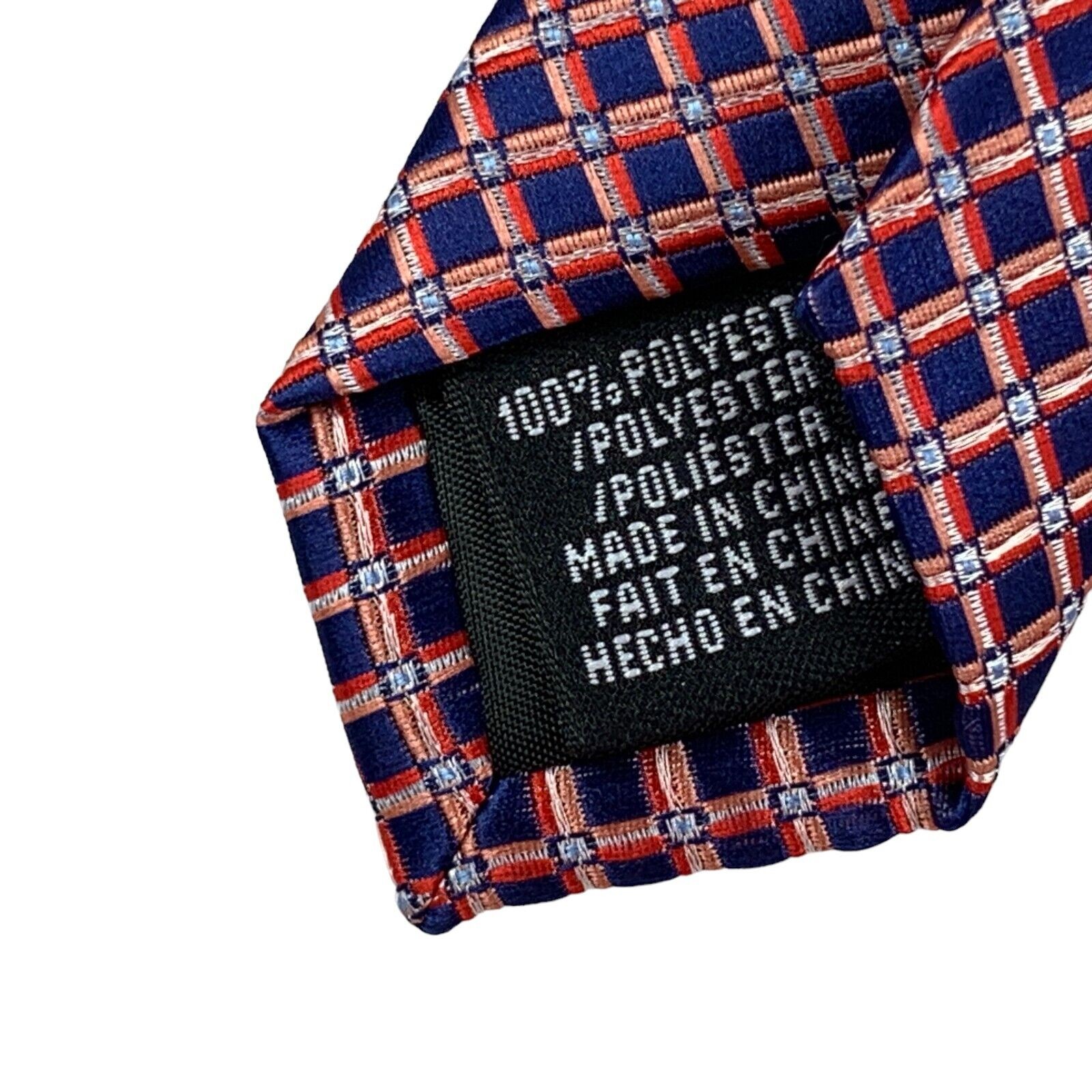 Perry Ellis Mens Fortin Neat Check Neck Tie Coral Blue 3 1/8″