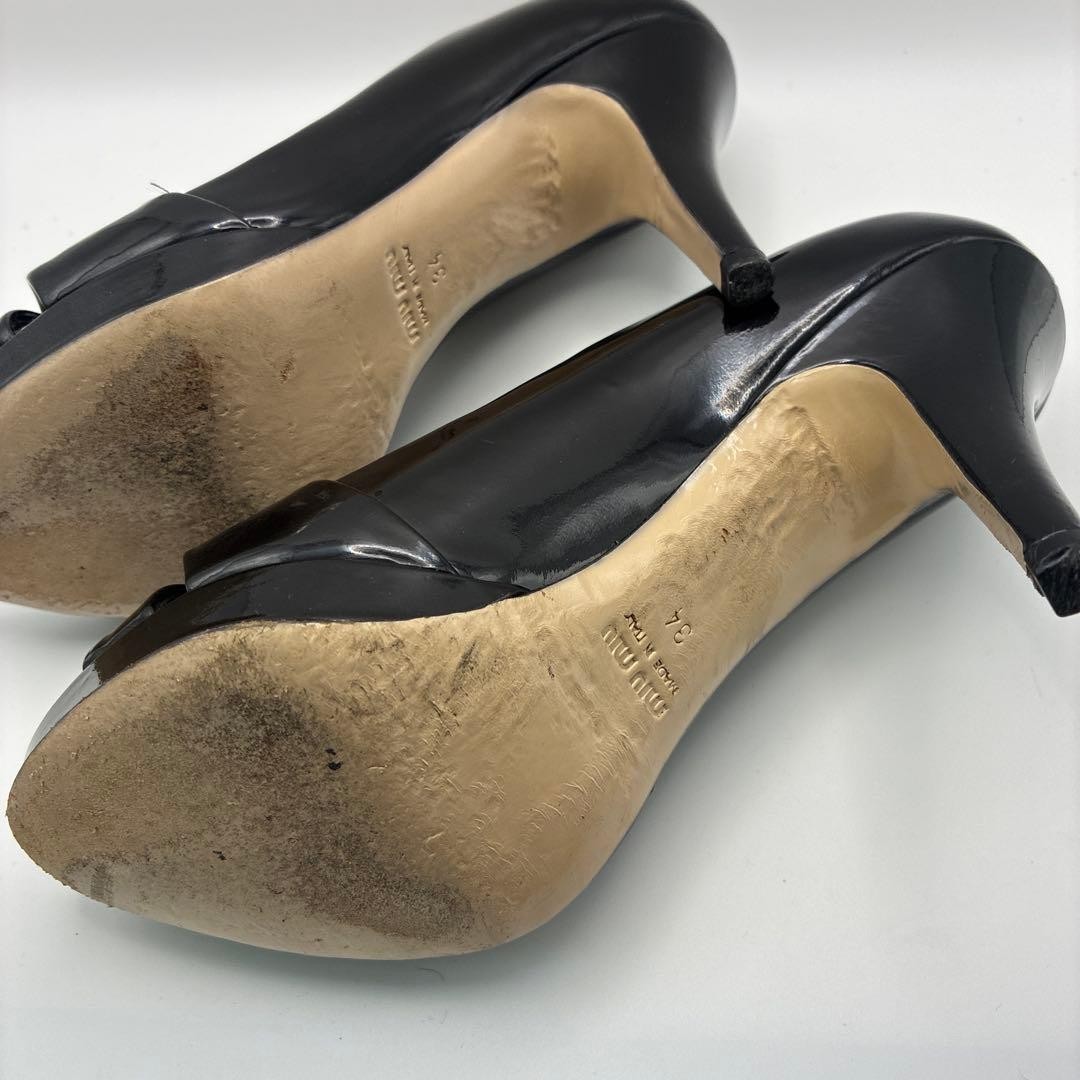 MIU MIU Open Toe Stiletto Heels Patent Leather Black Women’s Size EU34/US4