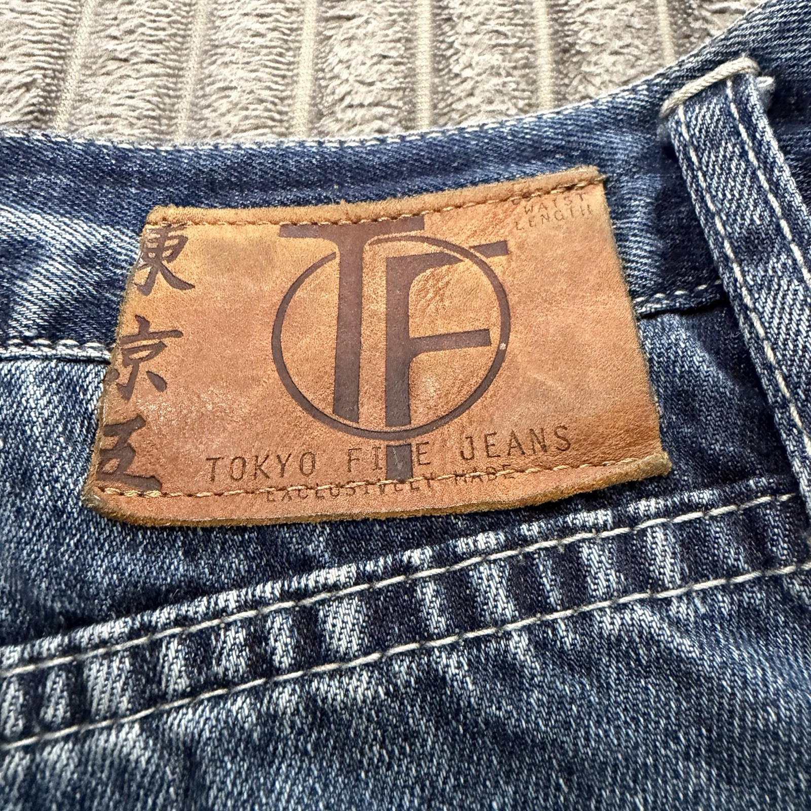 Tokyo Five The Way Jeans Mens 38×32 Blue Denim Whiskered Cotton Button Fly Pants