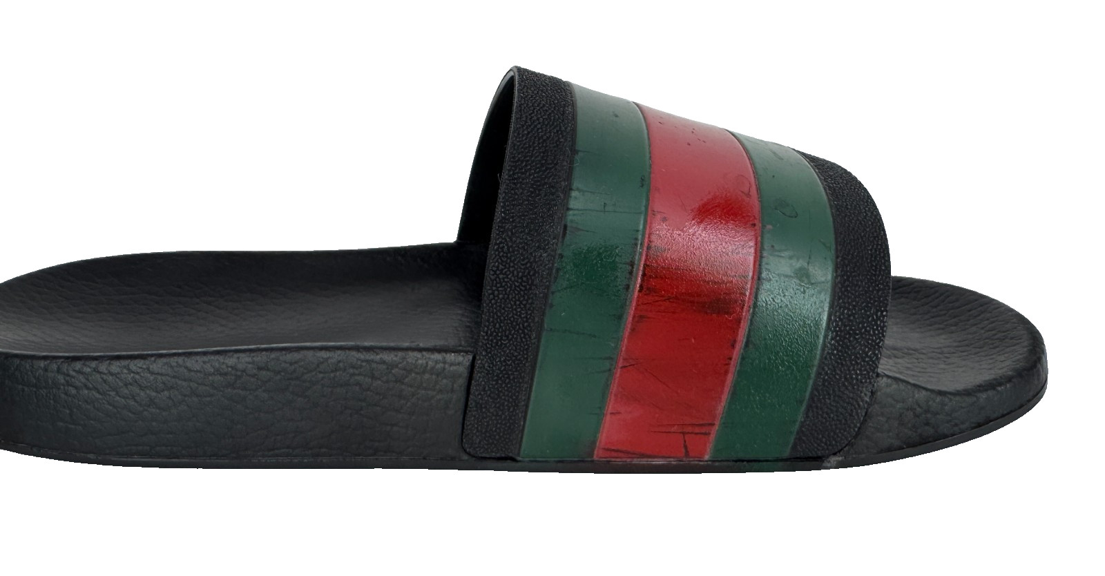 $510 Gucci Auth Men Black Web Rubber Pool Slides 9.5 US 9 UK 43 EU Sandals Shoes