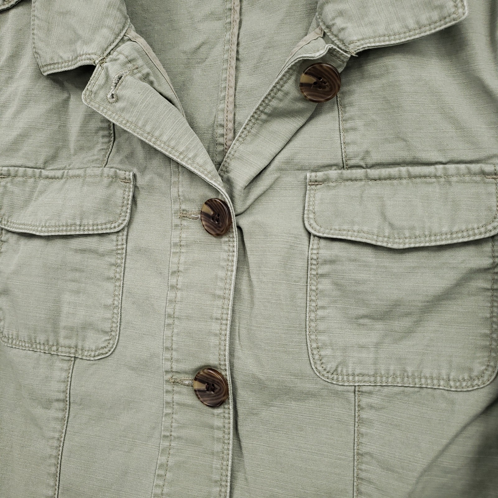 Talbots Military Utility Safari Jacket Womens Small Green Cotton Button Field