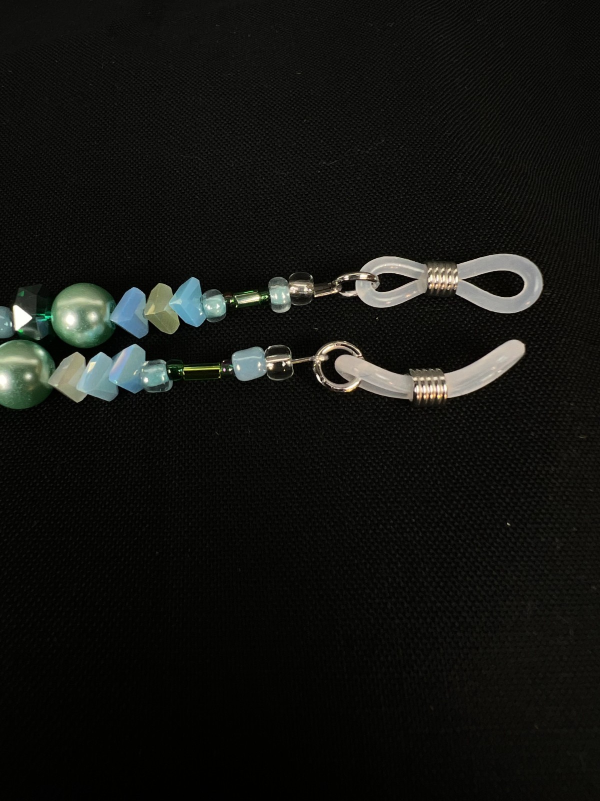 Handmade Eyeglass Chain: Crystal Glass Beads, Teal, Green, Blue, Sea Glass Look