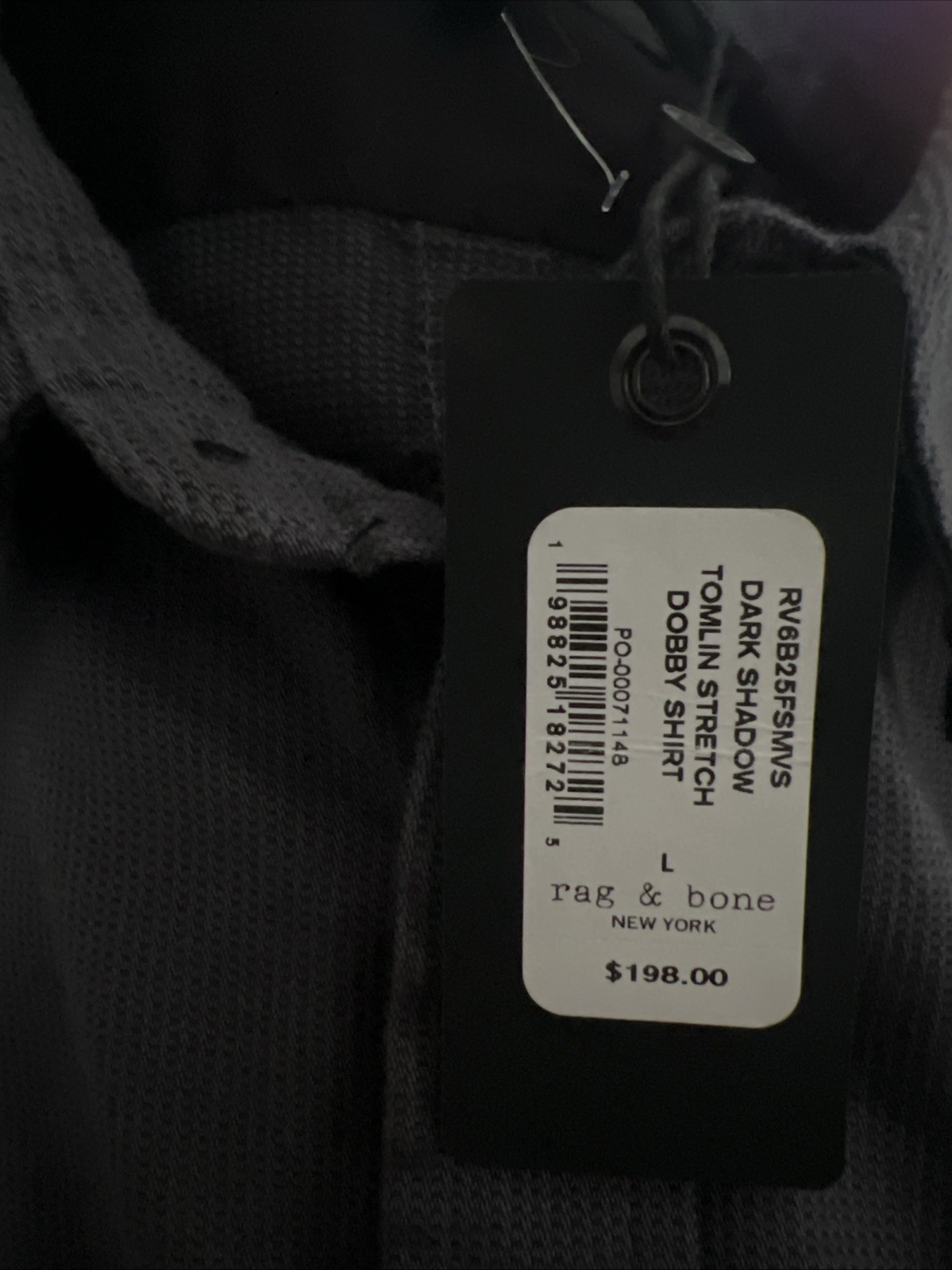 $200 NWT Rag & Bone Tomlin Stretch Dobby Button-Up Shirt in Dark Shadow LARGE