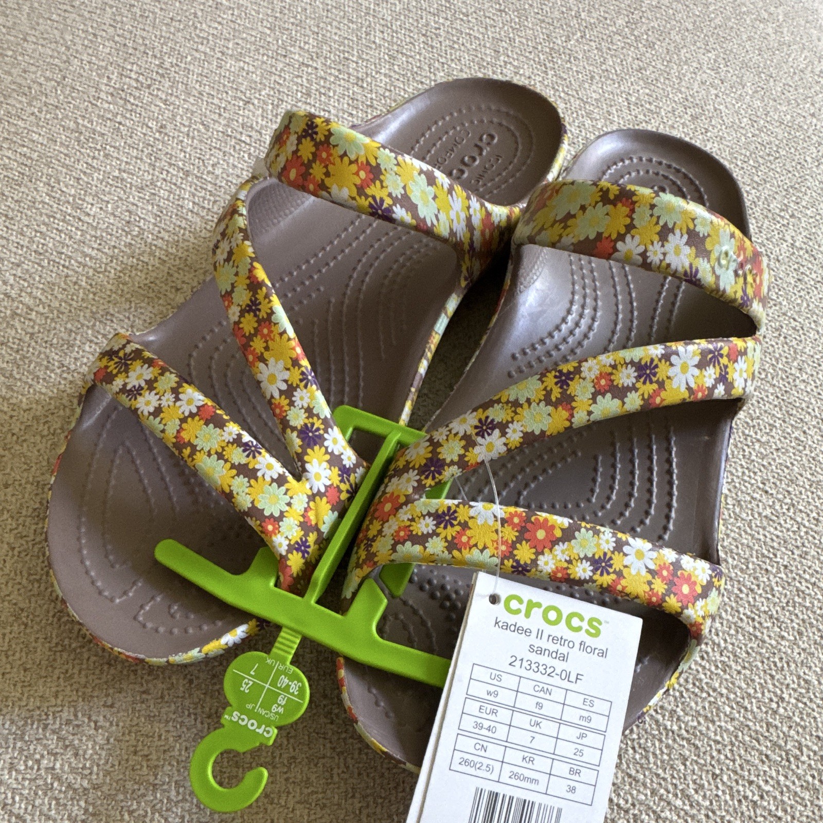 Crocs Kadee Strappy Sandals Retro Floral Brown/Multicolor Slip On US 9
