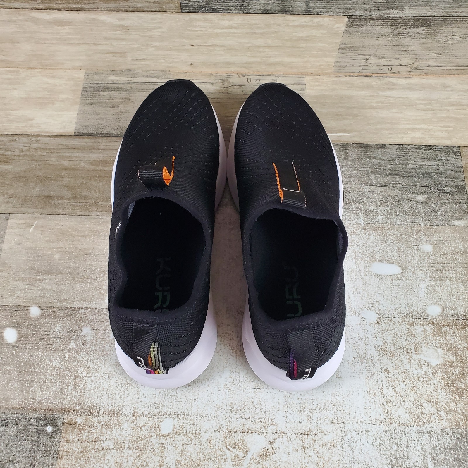 KURU Atom Womens Shoes Sz 8.5 M Running Jet Black Bright White Slip On Sneakers
